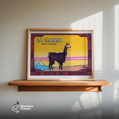 Llama Standing Peru - vintage matchbox label print - size comparison