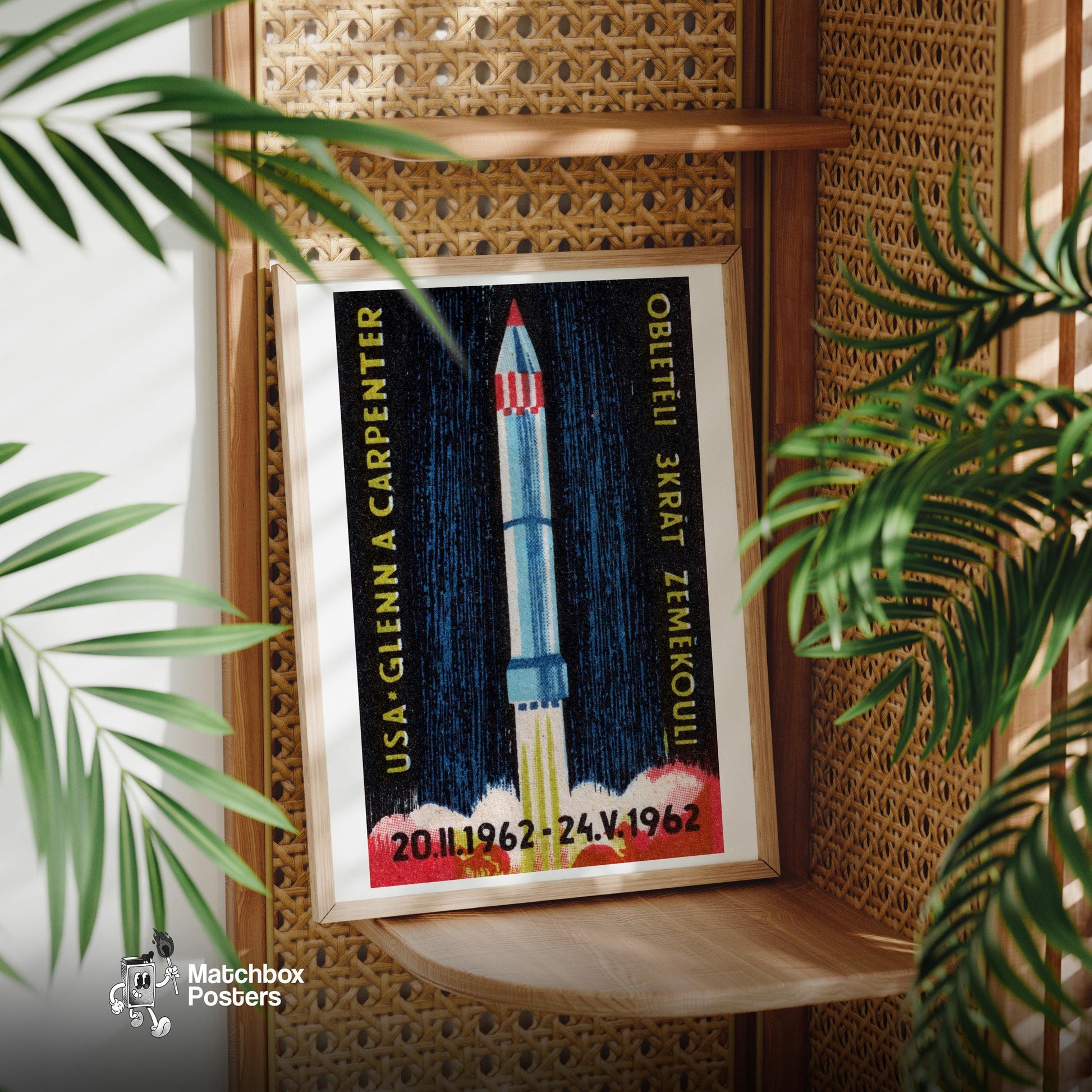 Rocket Launch - vintage matchbox label print - office wall