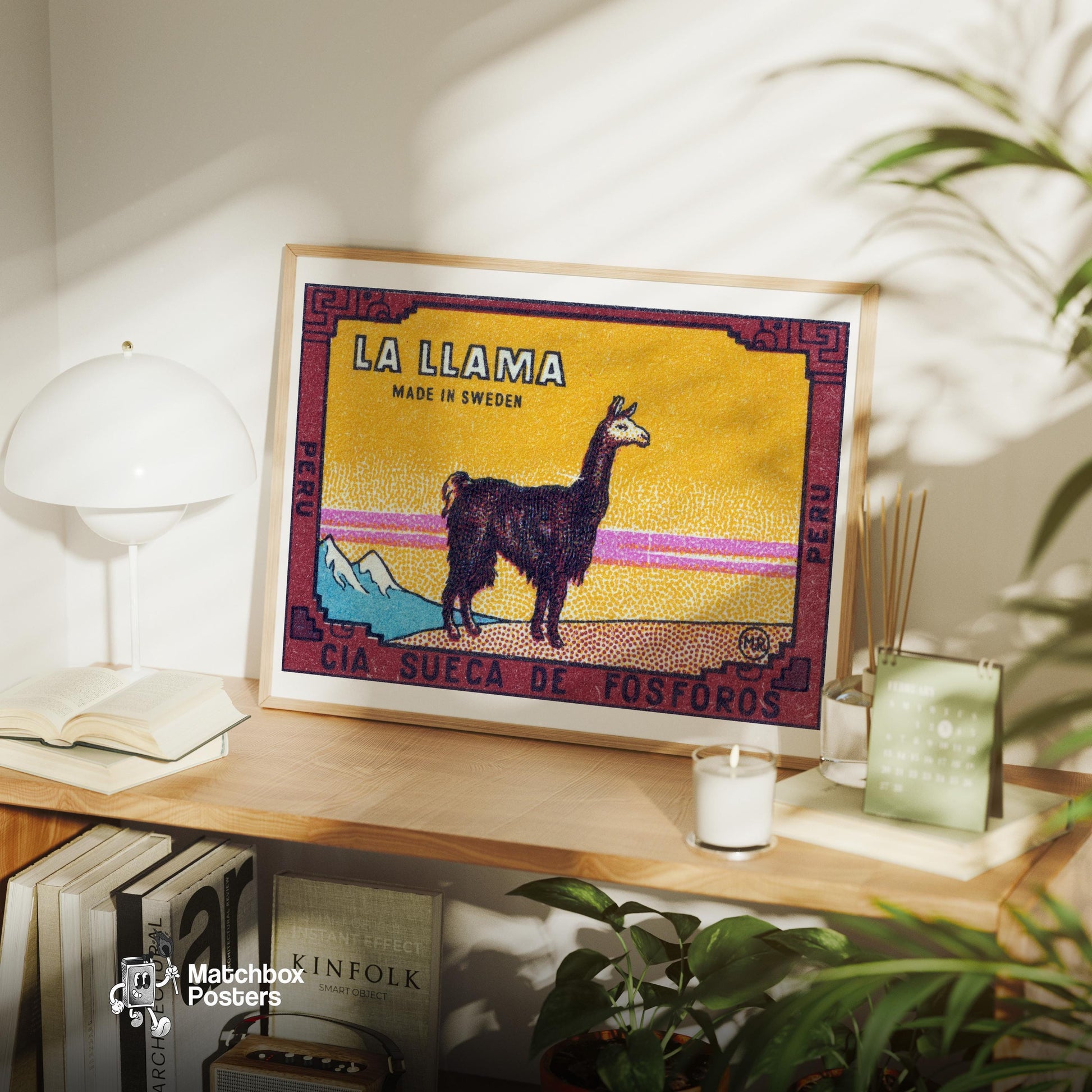 Llama Standing Peru - vintage matchbox label print - office wall