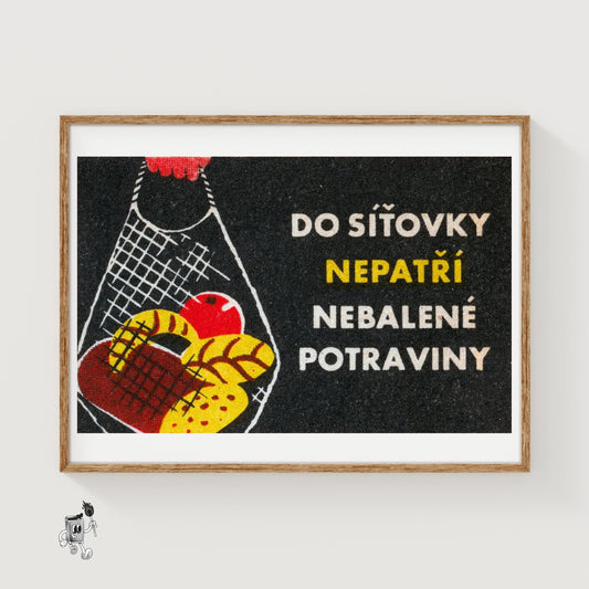 Groceries in Net Bag - vintage matchbox label print