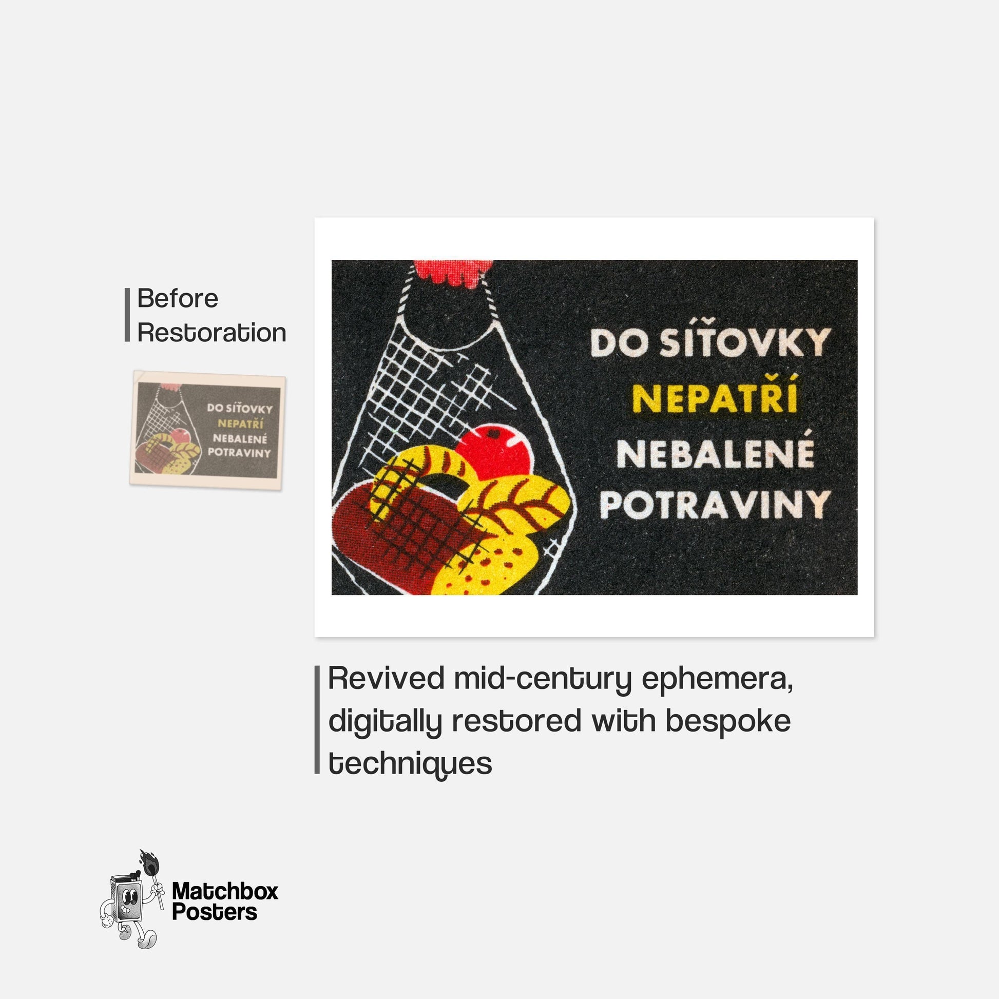 Groceries in Net Bag - vintage matchbox label print - framed wall art preview
