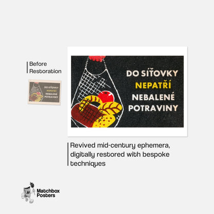 Groceries in Net Bag - vintage matchbox label print - framed wall art preview
