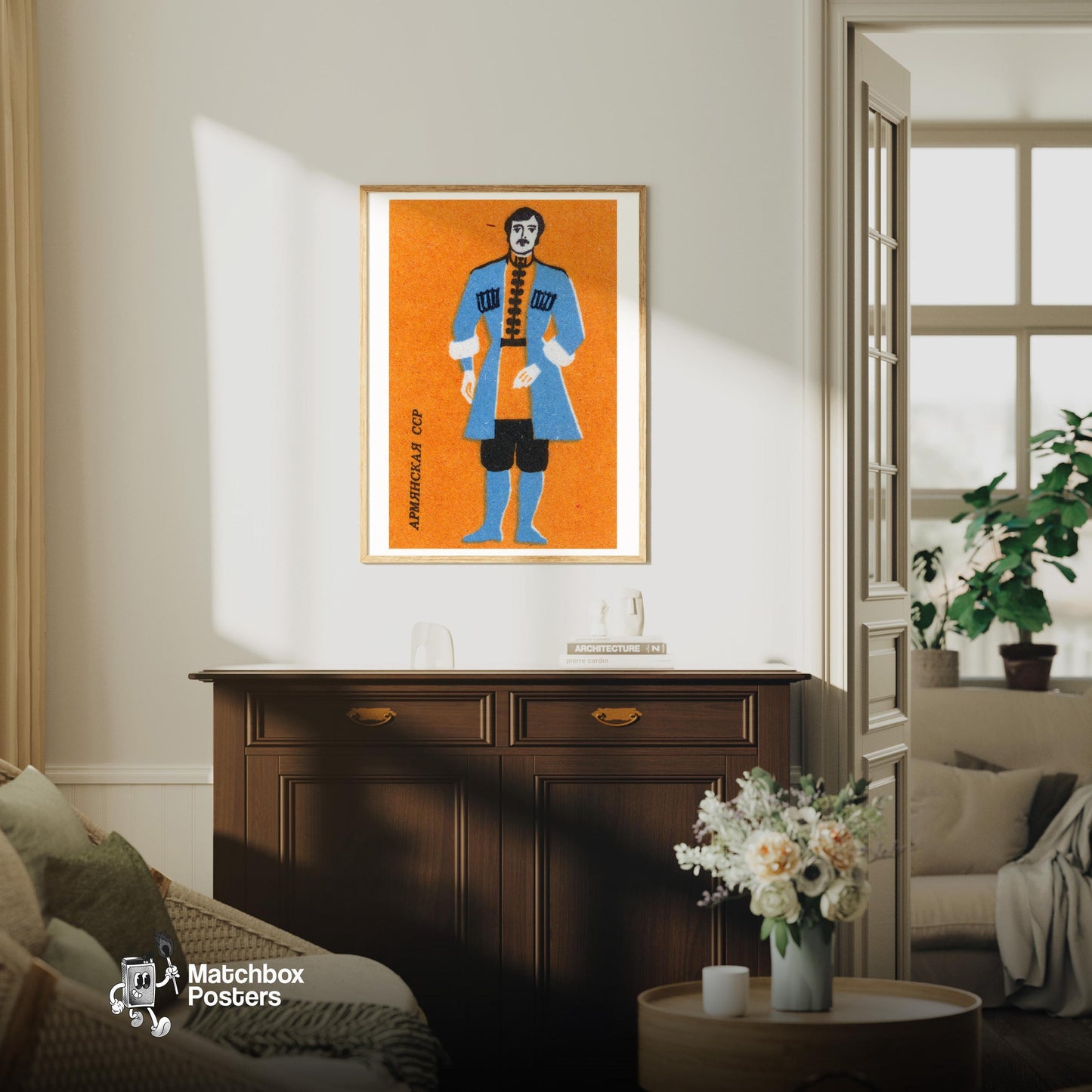 Armenian Man - vintage matchbox label print - living room mockup