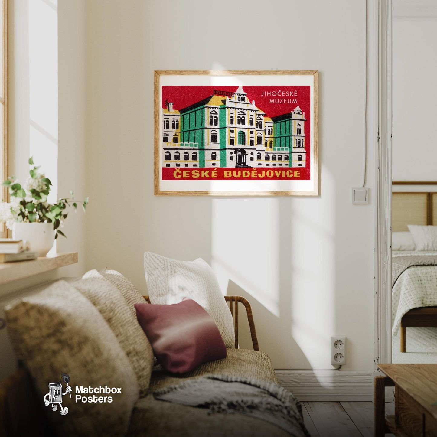 South Bohemian Museum - vintage matchbox label print - living room mockup