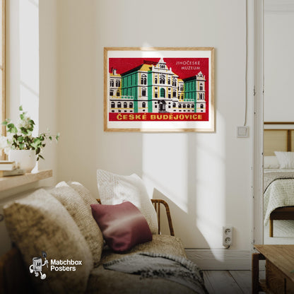 South Bohemian Museum - vintage matchbox label print - living room mockup