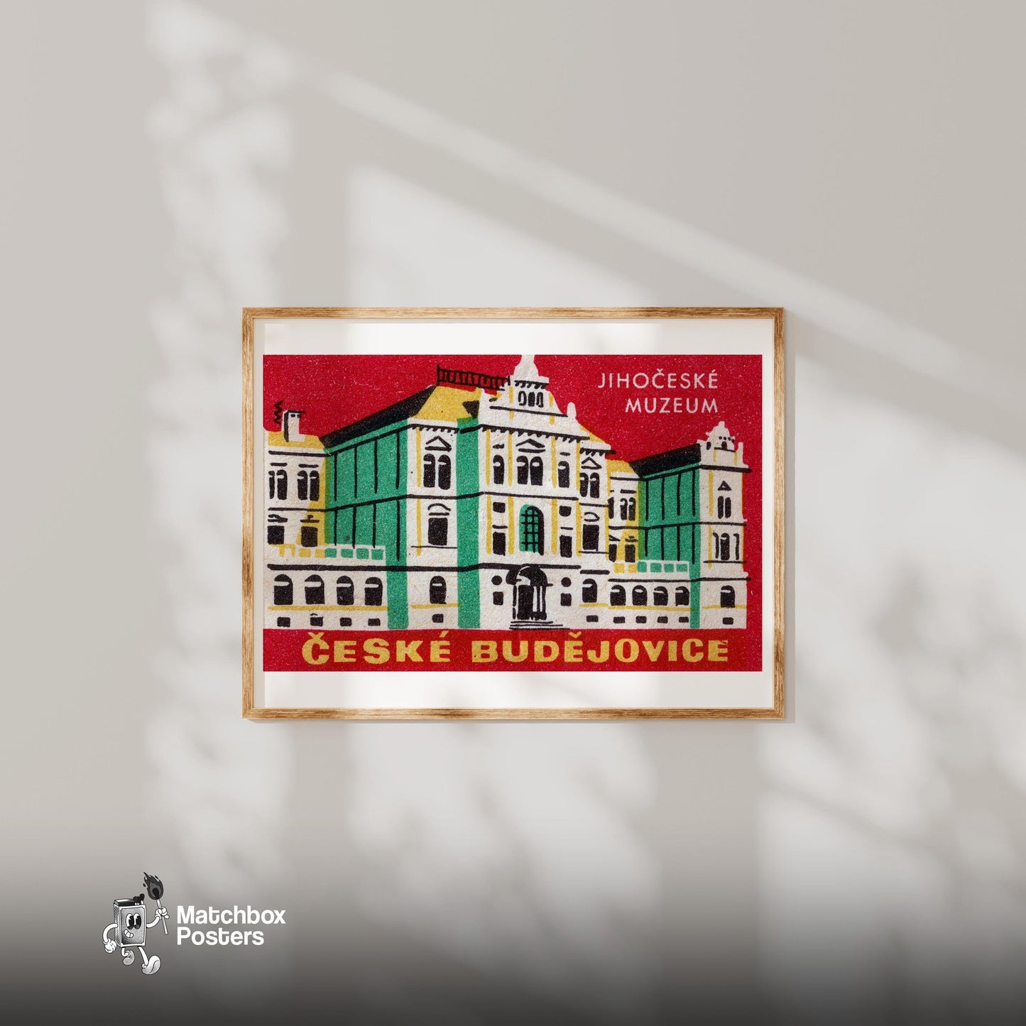 South Bohemian Museum - vintage matchbox label print - bedroom mockup