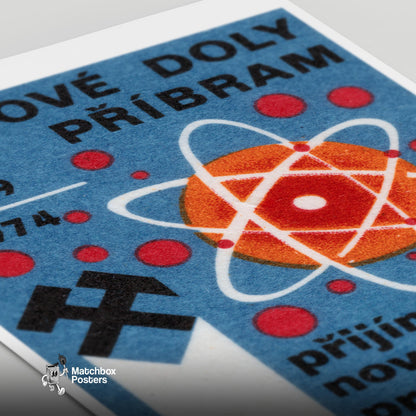 Atomic Symbol - vintage matchbox label print - close-up detail
