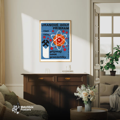 Atomic Symbol - vintage matchbox label print - living room mockup