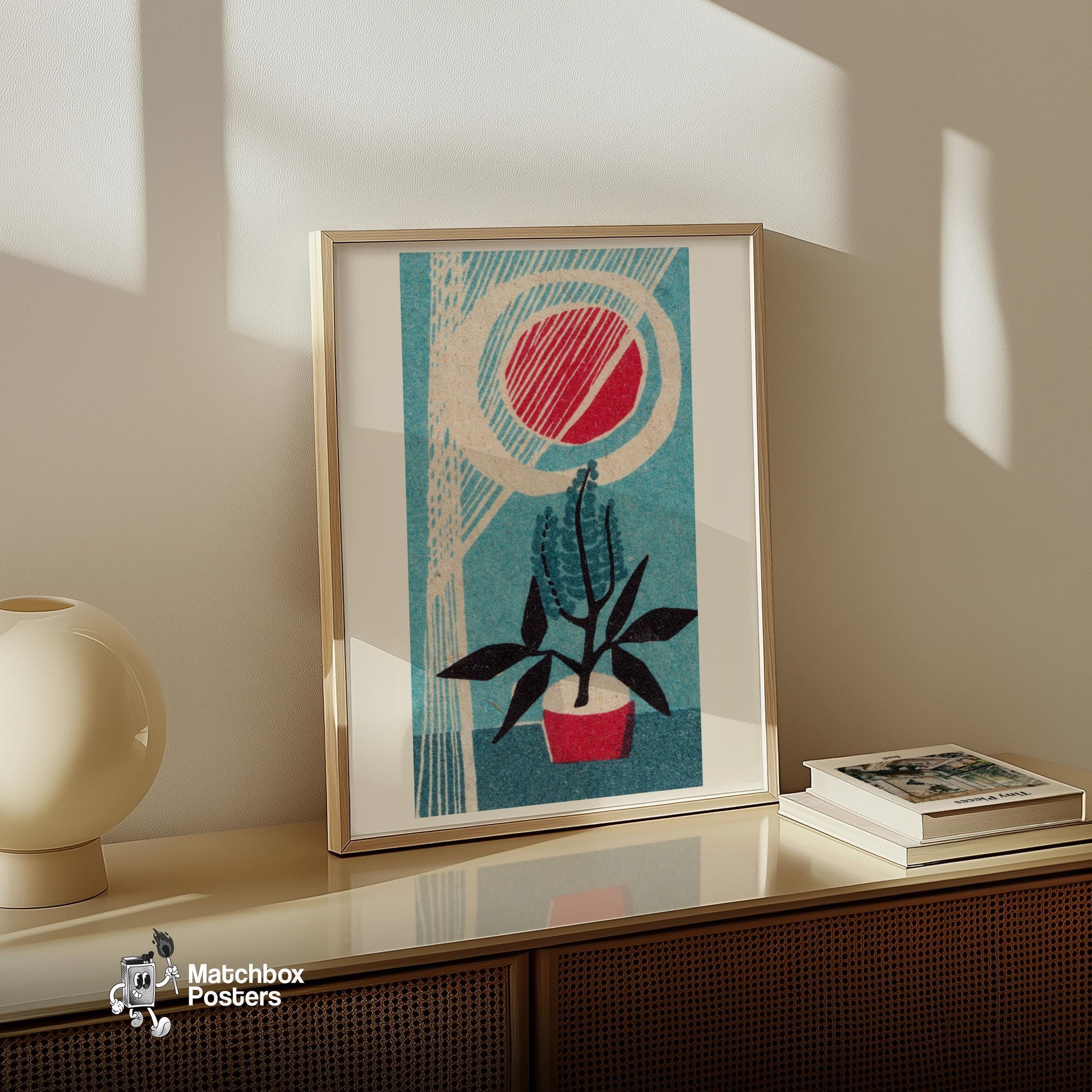 Potted Plant - vintage matchbox label print - size comparison