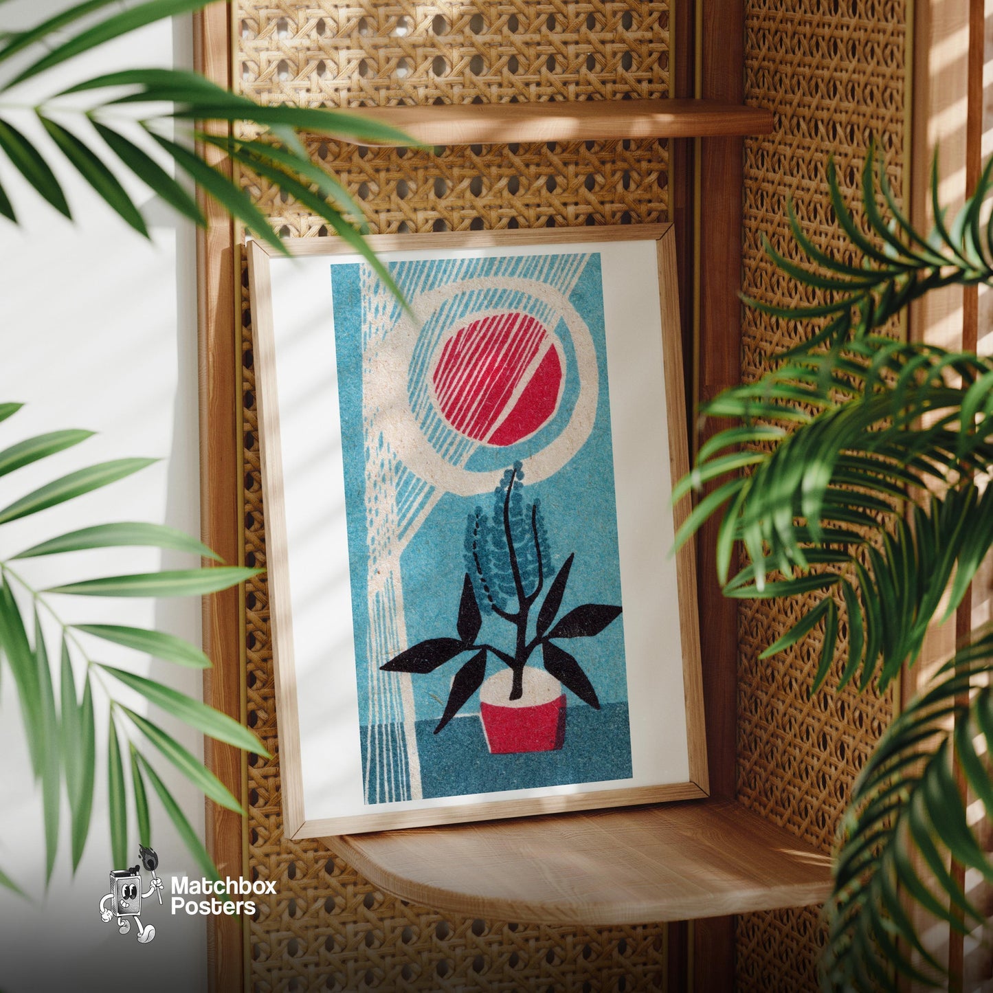 Potted Plant - vintage matchbox label print - office wall