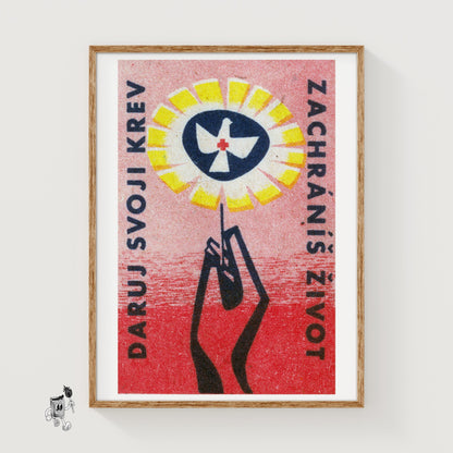 Hand Holding Flower Dove of Peace - vintage matchbox label print