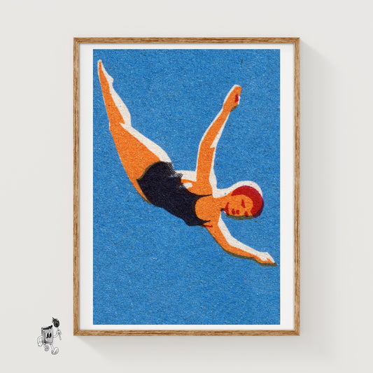 Diving Woman - vintage matchbox label print