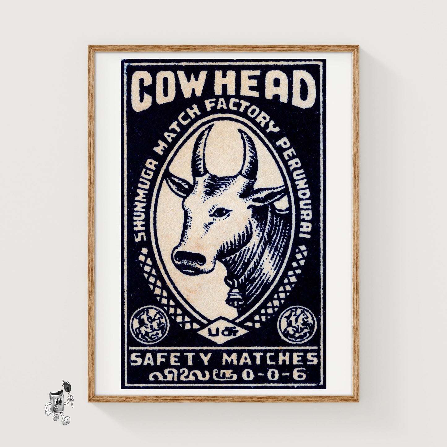 Cow Head - vintage matchbox label print