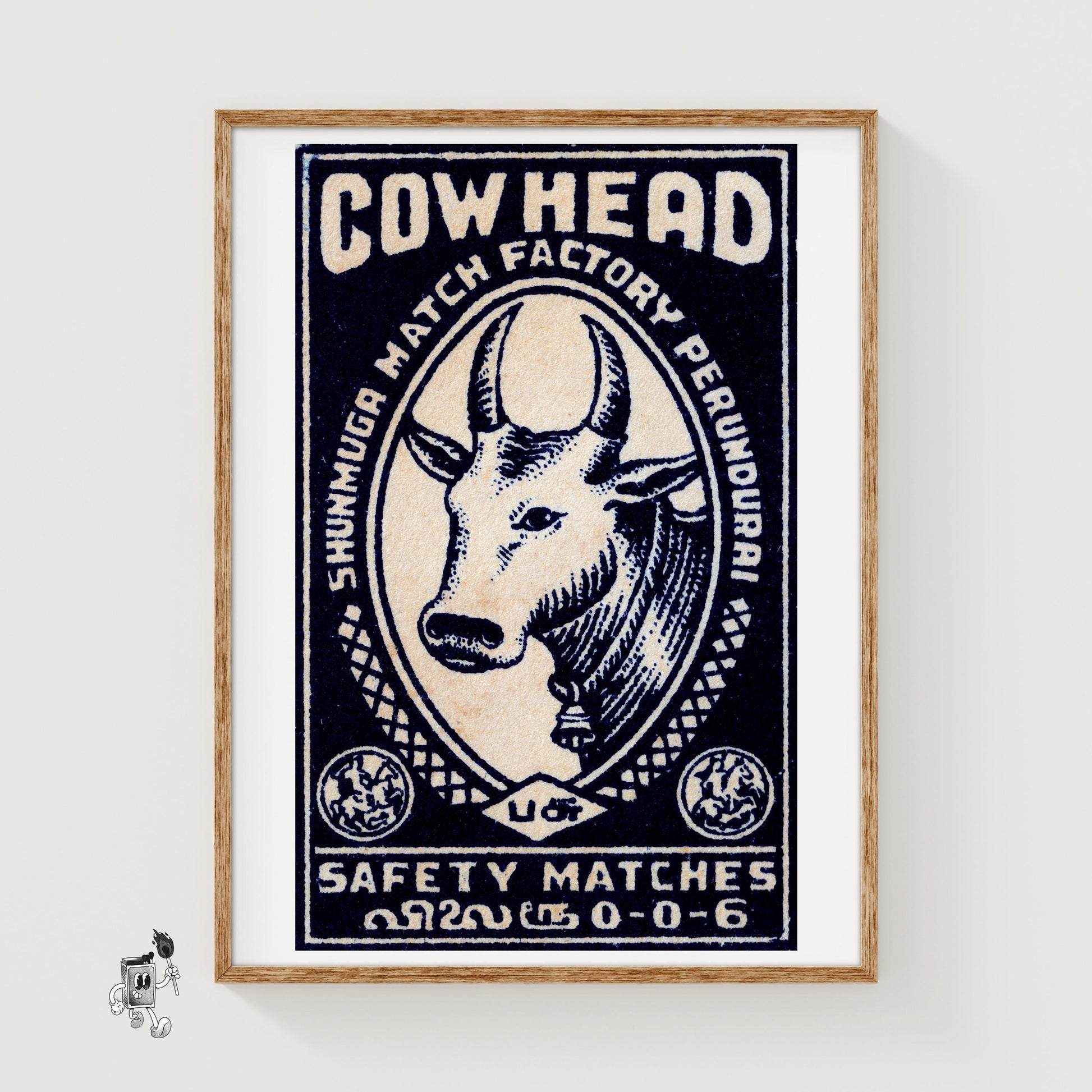Cow Head - vintage matchbox label print