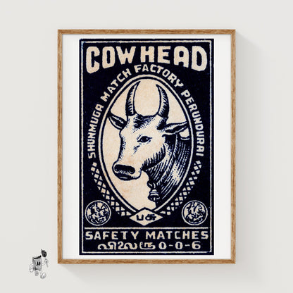 Cow Head - vintage matchbox label print