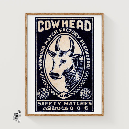 Cow Head - vintage matchbox label print
