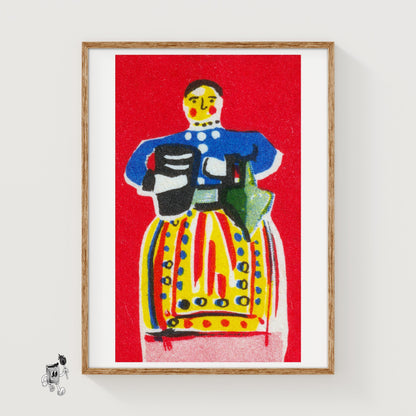 Folk Dress - vintage matchbox label print