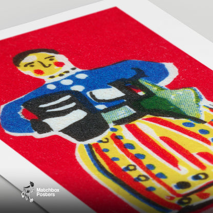 Folk Dress - vintage matchbox label print - close-up detail
