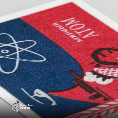 Atomic Symbol - vintage matchbox label print - close-up detail