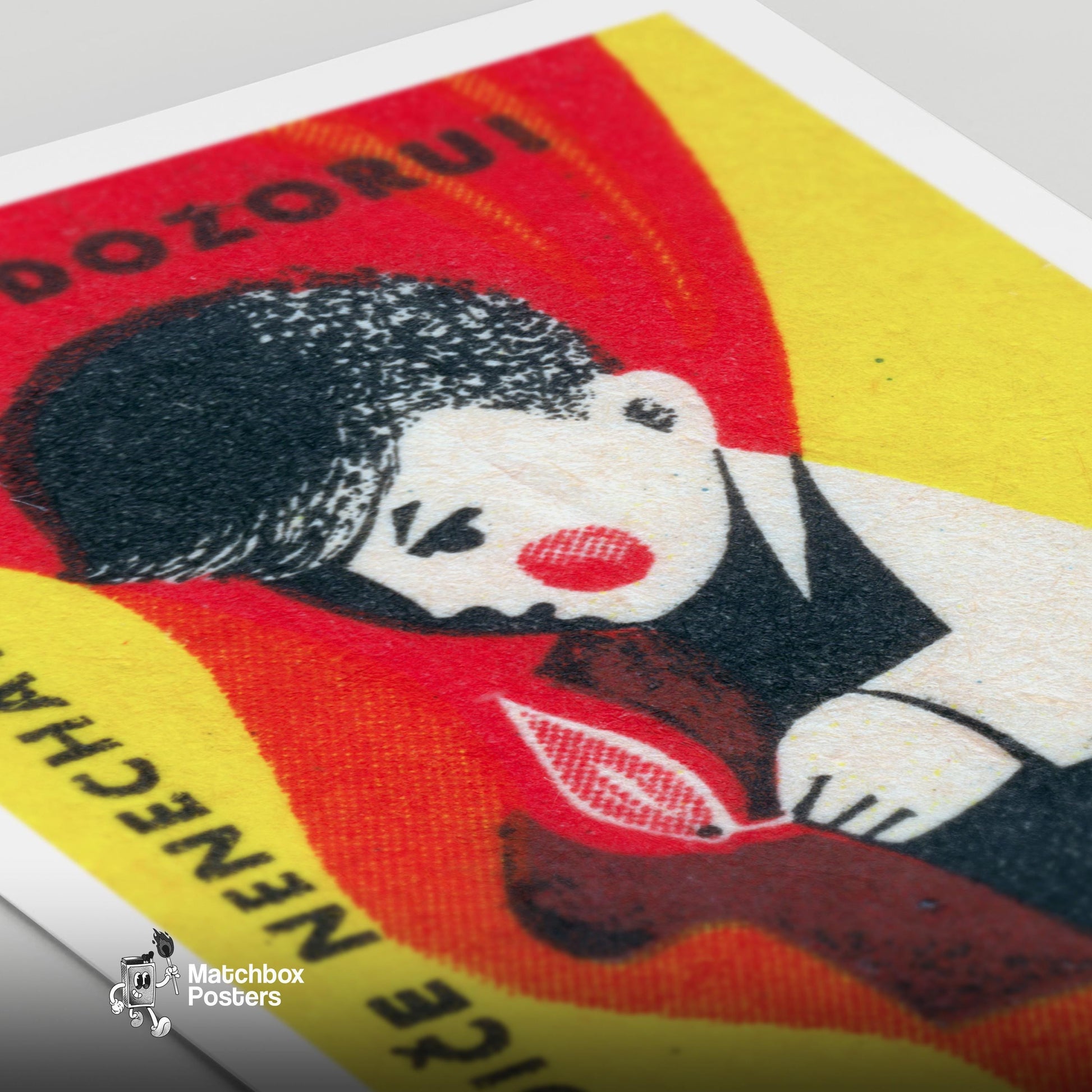 Boy with Matches - vintage matchbox label print - close-up detail