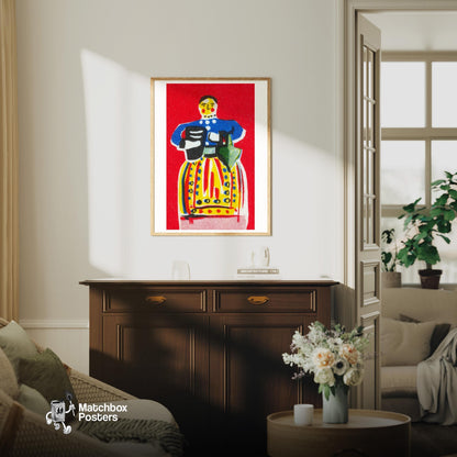 Folk Dress - vintage matchbox label print - living room mockup