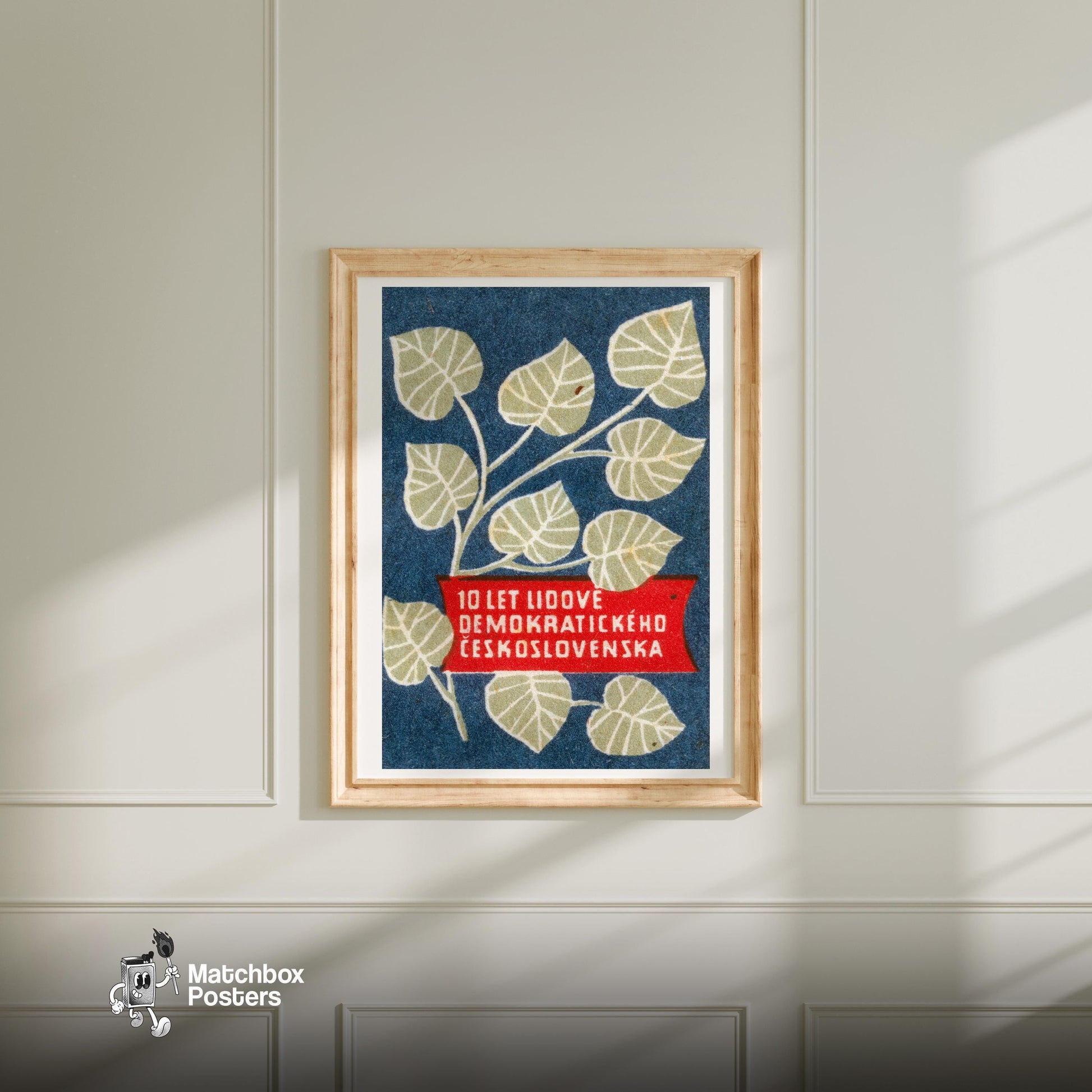 Leaf Branch - vintage matchbox label print - living room mockup