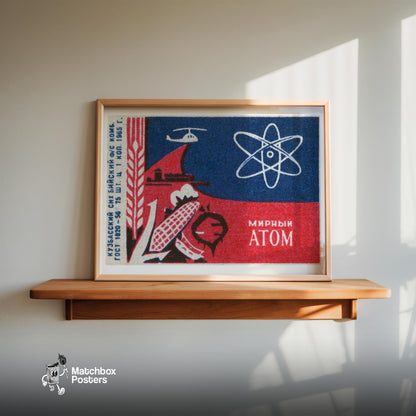 Atomic Symbol - vintage matchbox label print - size comparison