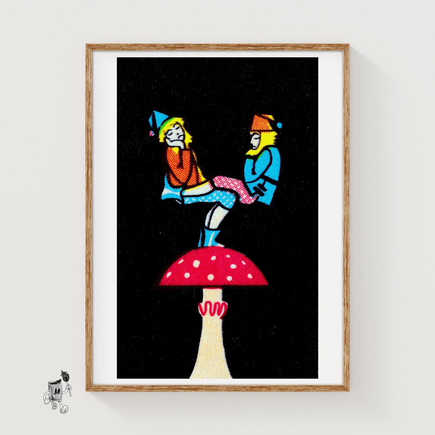 Balancing Gnomes - vintage matchbox label print
