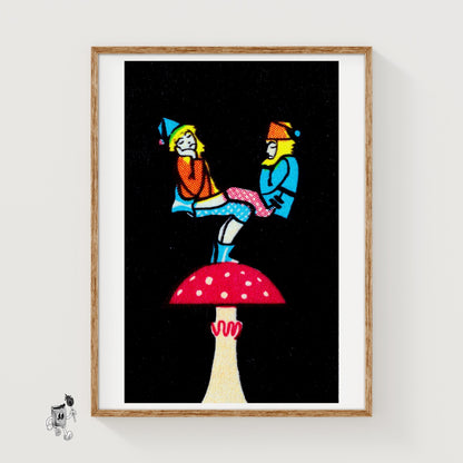 Balancing Gnomes - vintage matchbox label print