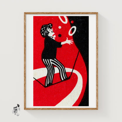 Clown Juggling Rings - vintage matchbox label print