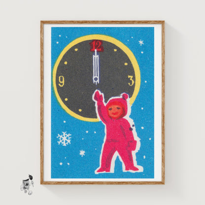 Child with Clock - vintage matchbox label print