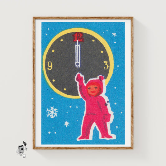 Child with Clock - vintage matchbox label print