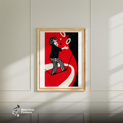 Clown Juggling Rings - vintage matchbox label print - bedroom mockup