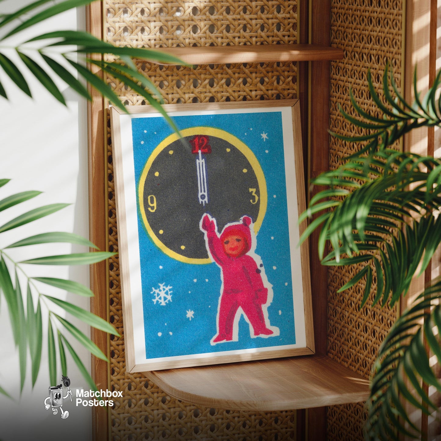 Child with Clock - vintage matchbox label print - office wall