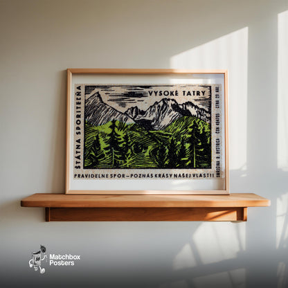 Mountain Range - vintage matchbox label print - size comparison