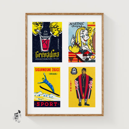 Yellow Croatians Grid Print - vintage matchbox label print