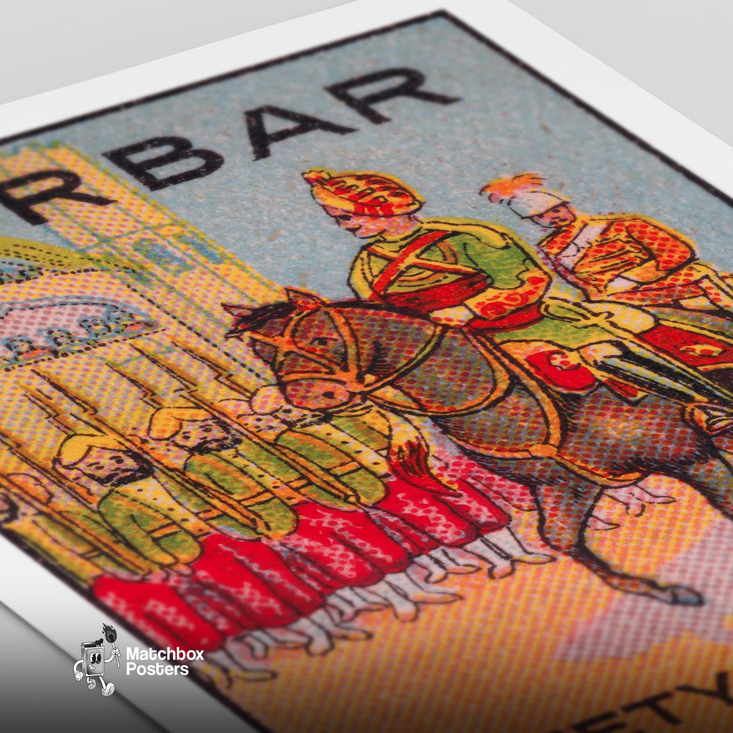 Soldier on Horseback - vintage matchbox label print - close-up detail