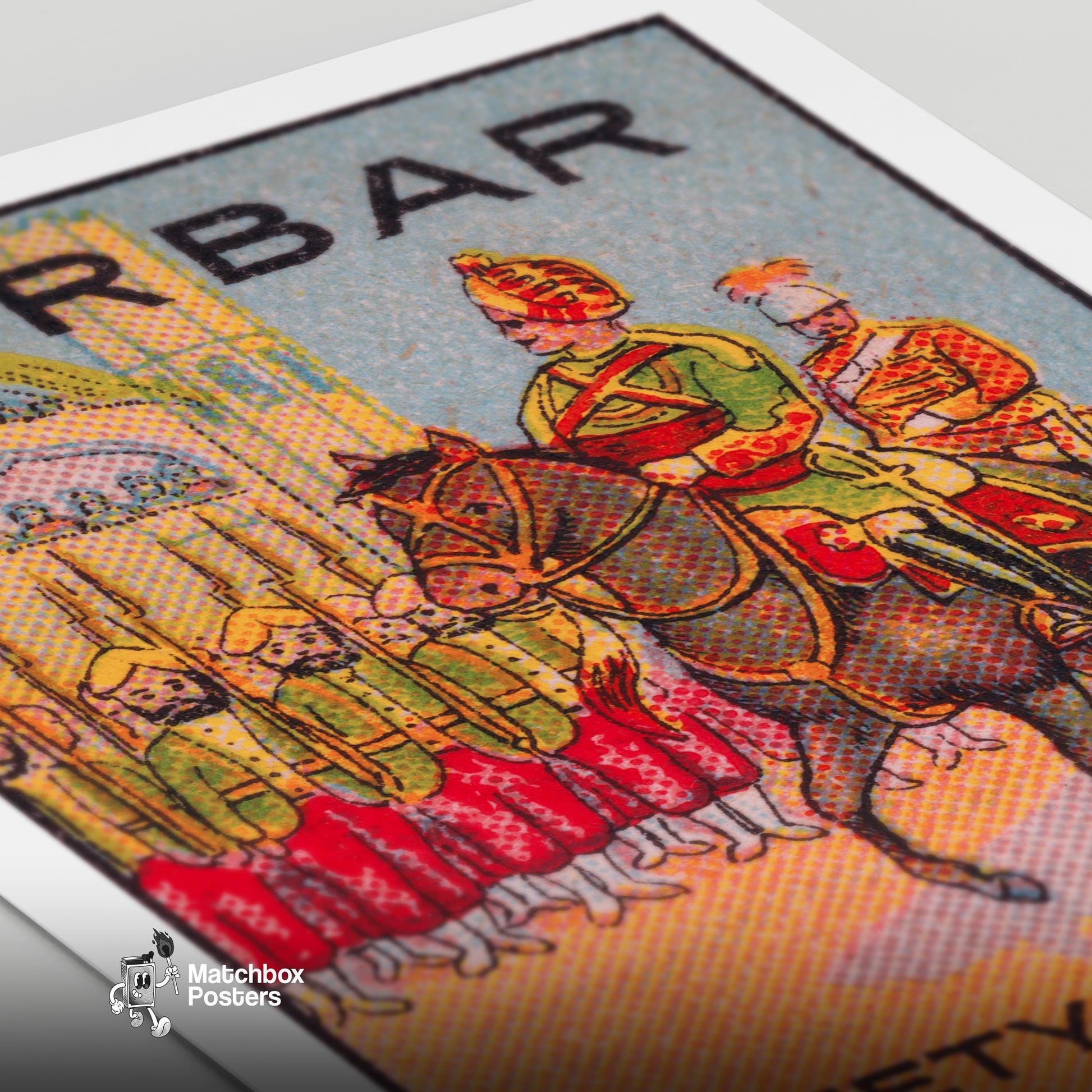 Soldier on Horseback - vintage matchbox label print - close-up detail