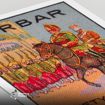 Soldier on Horseback - vintage matchbox label print - close-up detail