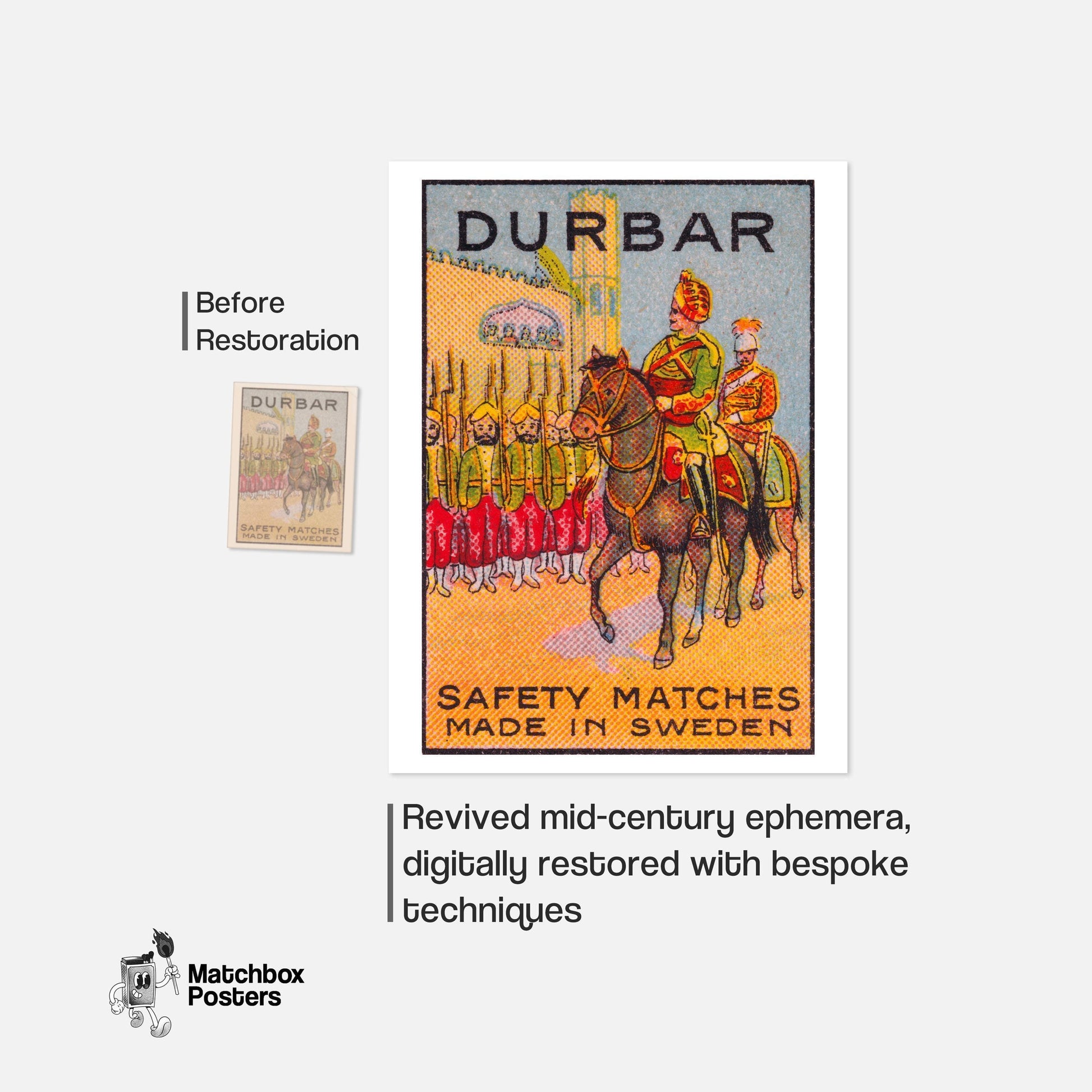 Soldier on Horseback - vintage matchbox label print - framed wall art preview