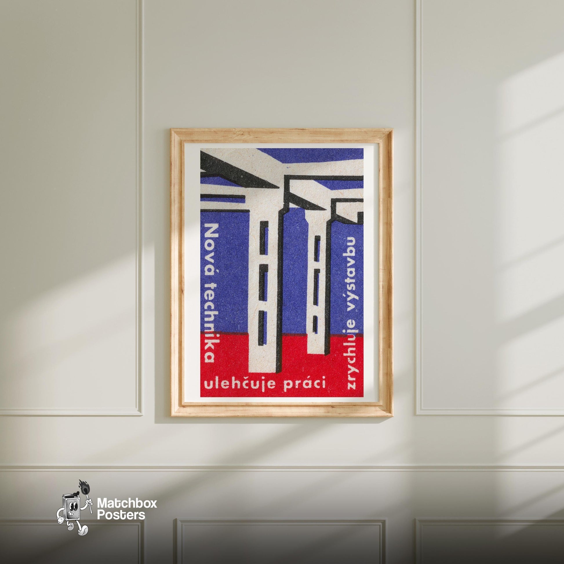 Industrial Structure - vintage matchbox label print - bedroom mockup