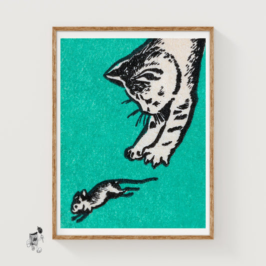 Cat and Mouse - vintage matchbox label print