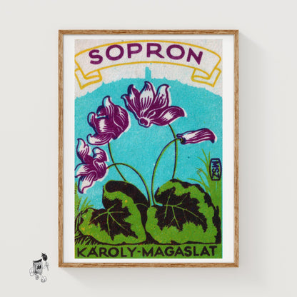 Purple Flowers - vintage matchbox label print