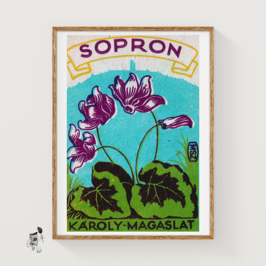 Purple Flowers - vintage matchbox label print