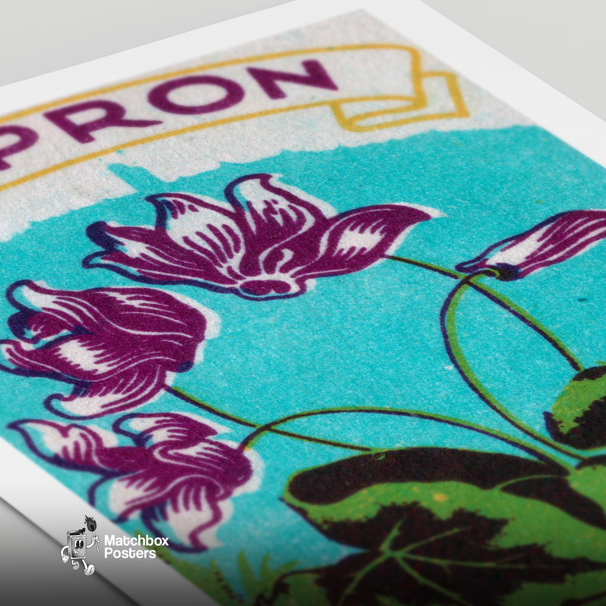 Purple Flowers - vintage matchbox label print - close-up detail