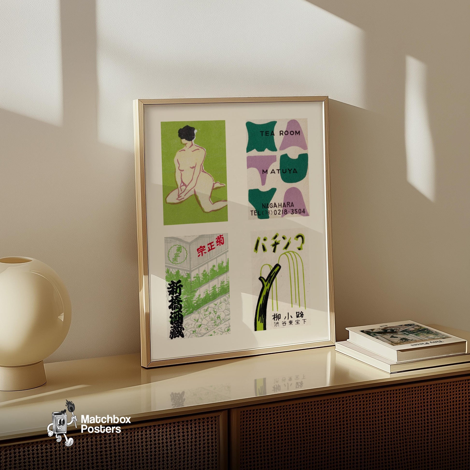 Nude Figure - vintage matchbox label print - bedroom mockup