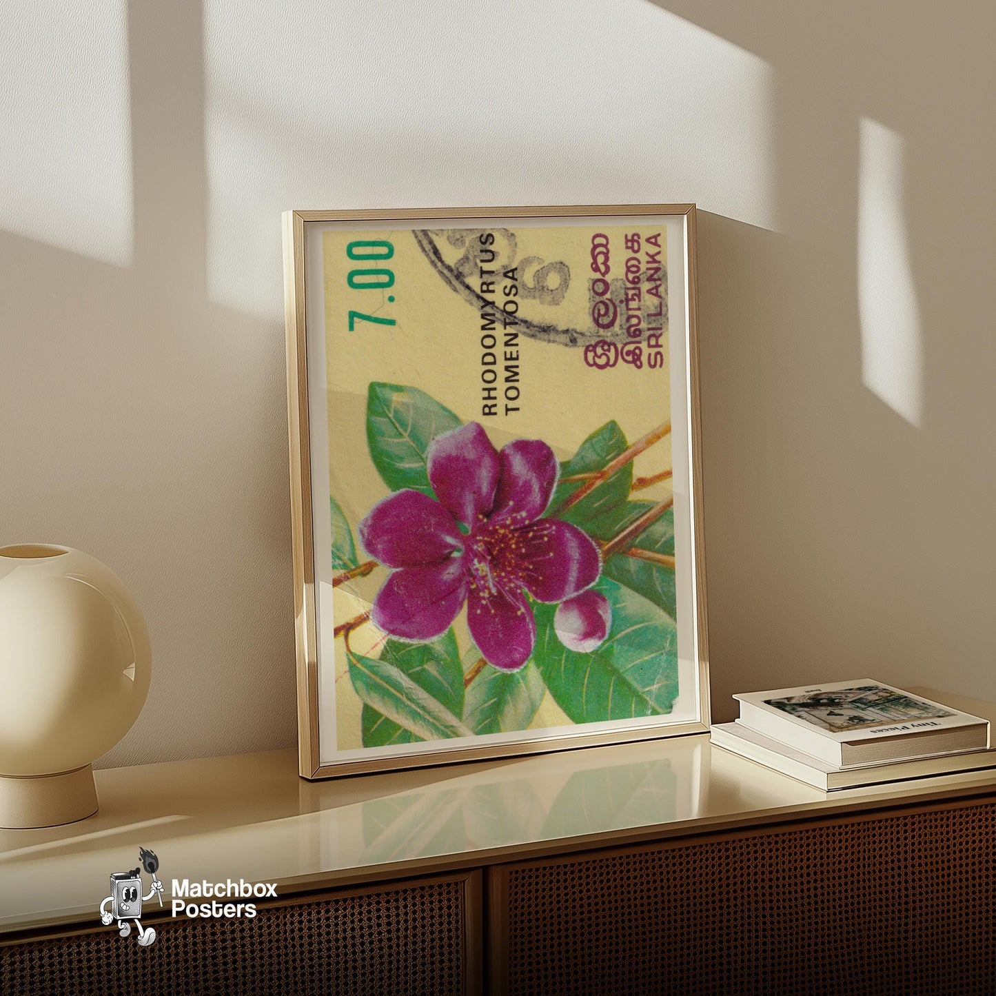 Purple Flower - vintage matchbox label print - size comparison