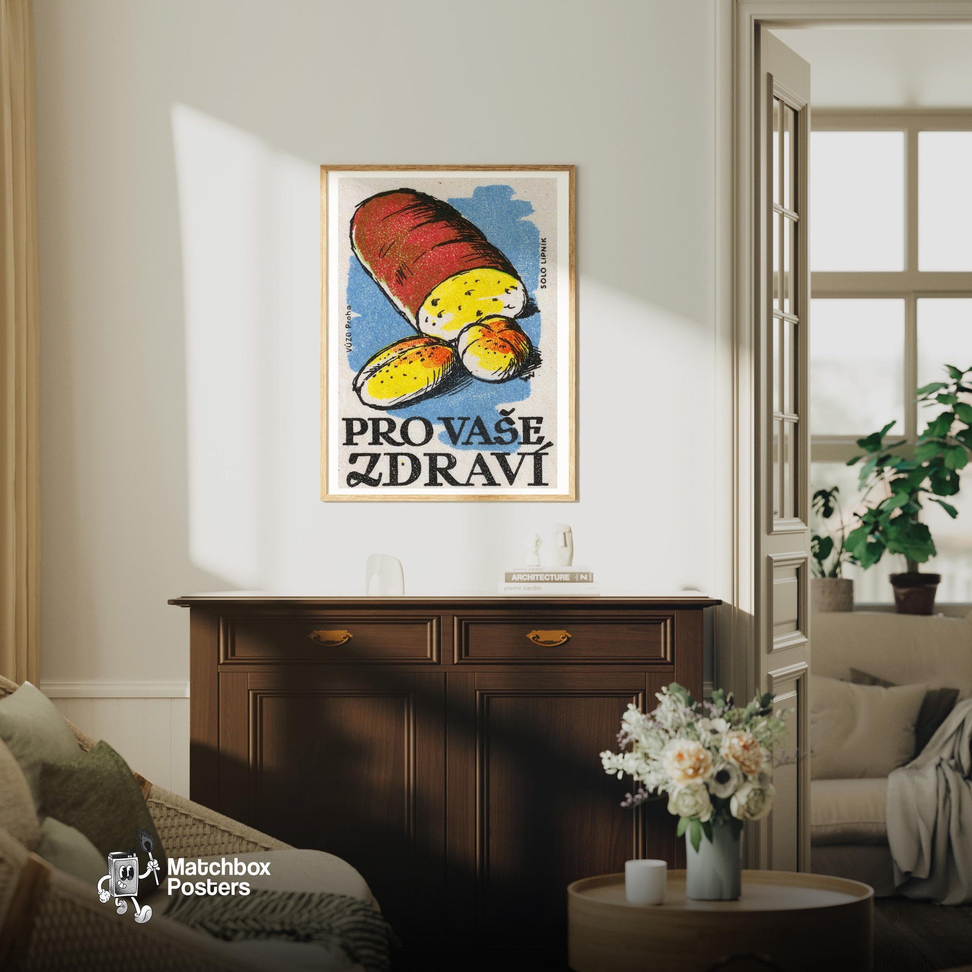 Potato - vintage matchbox label print - living room mockup