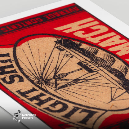 Light Ship - vintage matchbox label print - close-up detail