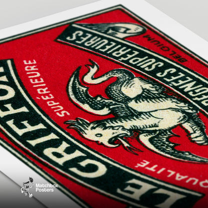 Griffon - vintage matchbox label print - close-up detail